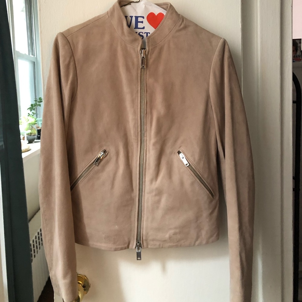 NWT! Reiss nude suede bomber